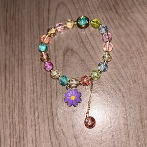 Colorful Beaded Bracelet with Flower Charm
